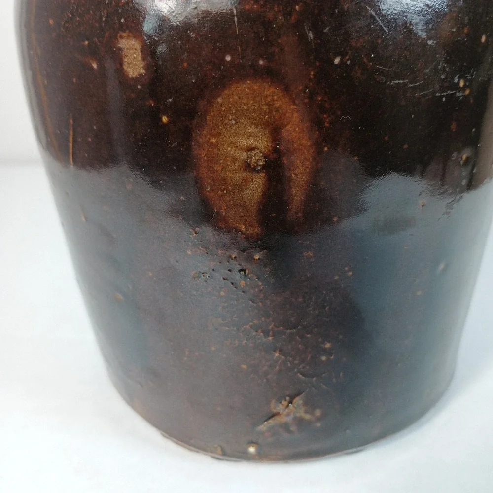 Antique Brown Stoneware Pottery Glazed Whiskey Milk Beehive Jug W/Handle 6.5x5